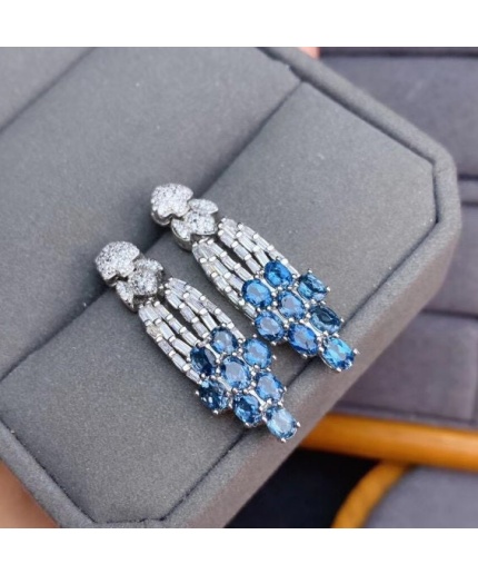 Natural Blue Topaz Drop Earrings, 925 Sterling Silver, Drop Earrings, Blue Topaz Earrings, Luxury Earrings, Oval Cut Stone Earrings | Save 33% - Rajasthan Living 3