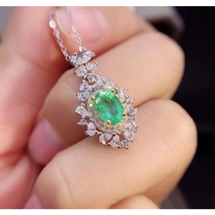 Natural Emerald Pendant, Engagement Pendant, Emerald Silver Pendent, Woman Pendant, Pendant Necklace, Luxury Pendent, Oval Cut Stone Pendent | Save 33% - Rajasthan Living 7