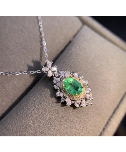 Natural Emerald Pendant, Engagement Pendant, Emerald Silver Pendent, Woman Pendant, Pendant Necklace, Luxury Pendent, Oval Cut Stone Pendent | Save 33% - Rajasthan Living 3