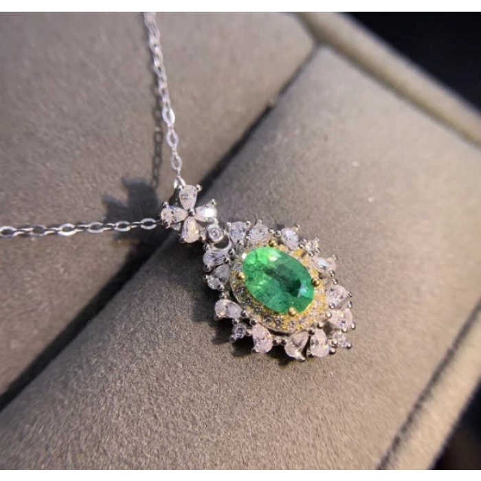 Natural Emerald Pendant, Engagement Pendant, Emerald Silver Pendent, Woman Pendant, Pendant Necklace, Luxury Pendent, Oval Cut Stone Pendent | Save 33% - Rajasthan Living 6