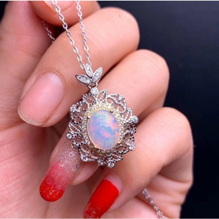 Natural Fire Opal Pendant And Ring, Engagement Ring, Fire Opal Silver Pendent, Woman Ring, Pendant Necklace, Luxury Ring, Oval Cut Pendent | Save 33% - Rajasthan Living 9