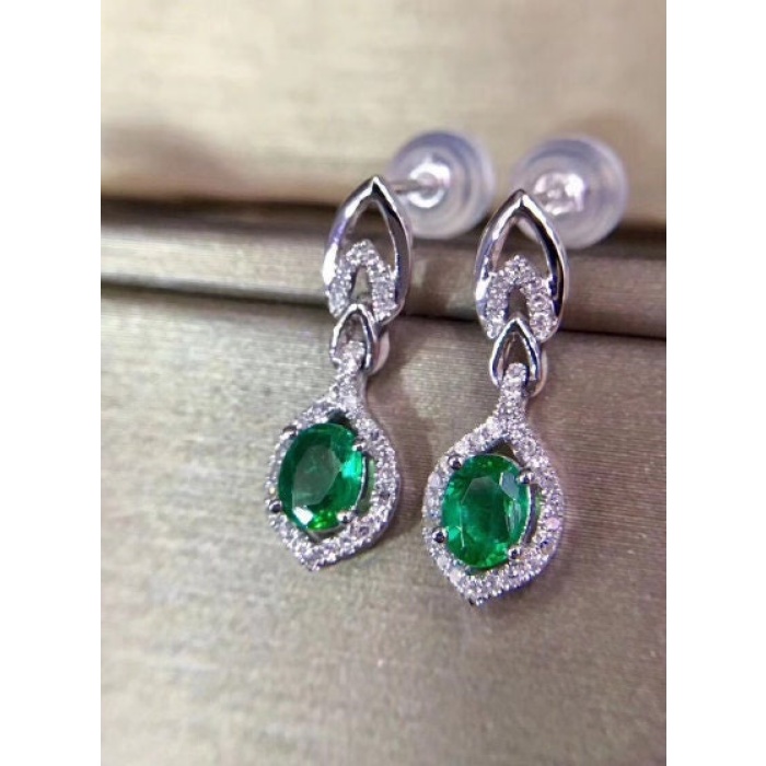 Natural Emerald Drop Earrings, 925 Sterling Silver, Emerald Drop Earrings, Emerald Silver Earrings, Luxury Earrings, Oval Cut Stone Earrings | Save 33% - Rajasthan Living 6