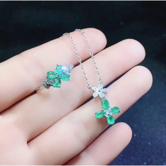 Natural Emerald Jewelry Set, Engagement Ring, Emerald Silver Pendent, Woman Ring, Pendant Necklace, Luxury Pendent, Oval Cut Stone Pendent | Save 33% - Rajasthan Living 7