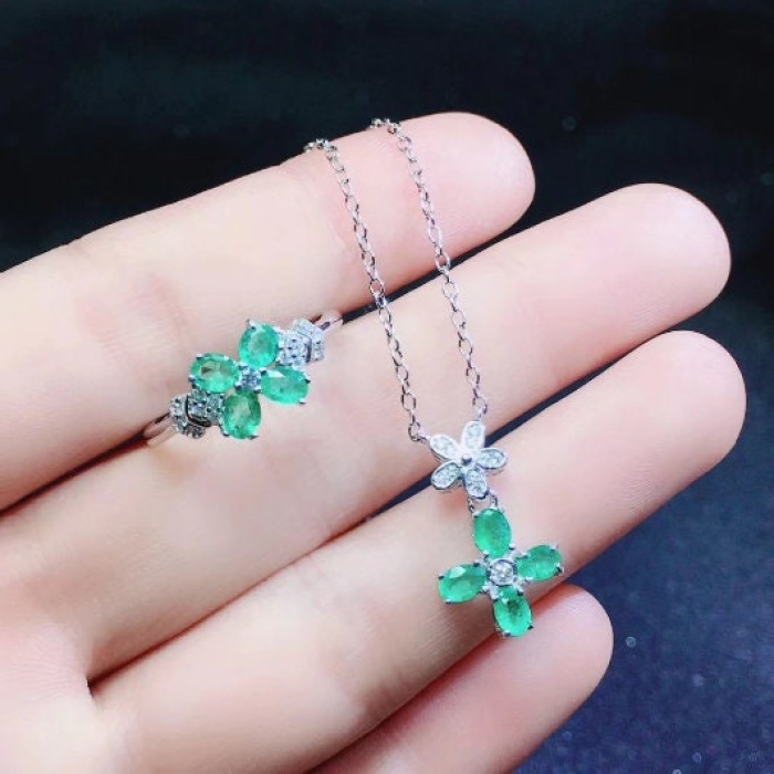 Natural Emerald Jewelry Set, Engagement Ring, Emerald Silver Pendent, Woman Ring, Pendant Necklace, Luxury Pendent, Oval Cut Stone Pendent | Save 33% - Rajasthan Living 6
