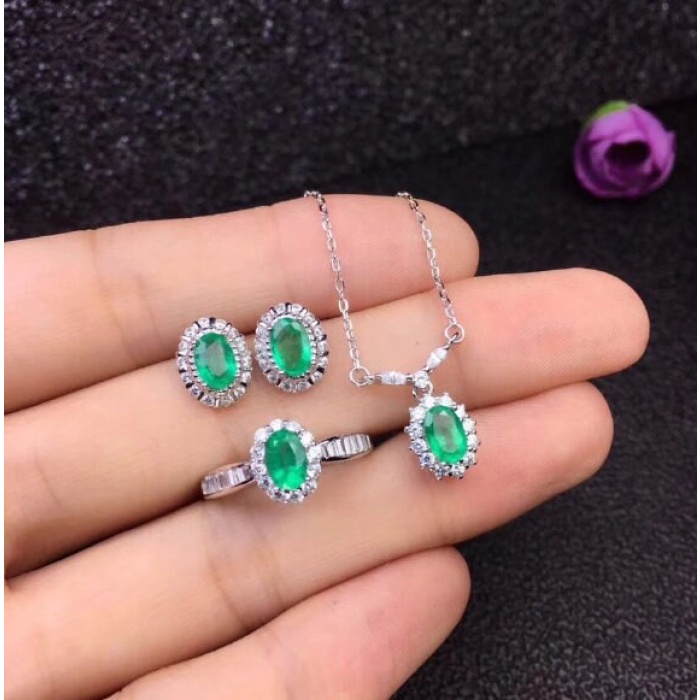 Natural Emerald Jewelry Set, Engagement Ring, Emerald Silver Pendent, Woman Earring Pendant Necklace, Luxury Pendent, Oval Cut Stone Pendent | Save 33% - Rajasthan Living 6