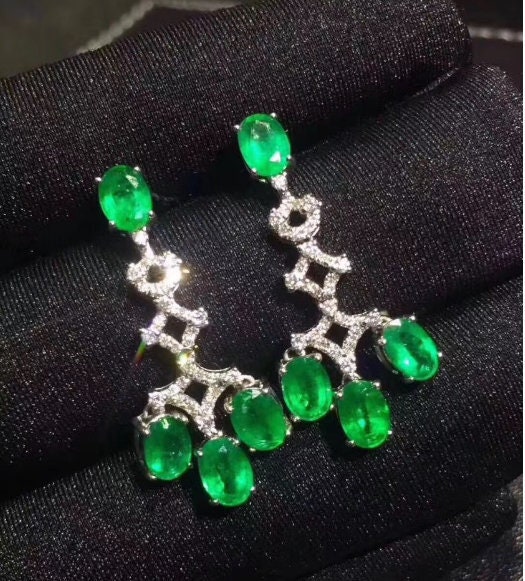 Natural Emerald Drop Earrings, 925 Sterling Silver, Emerald Drop Earrings, Emerald Silver Earrings, Luxury Earrings, Oval Cut Stone Earrings | Save 33% - Rajasthan Living 10