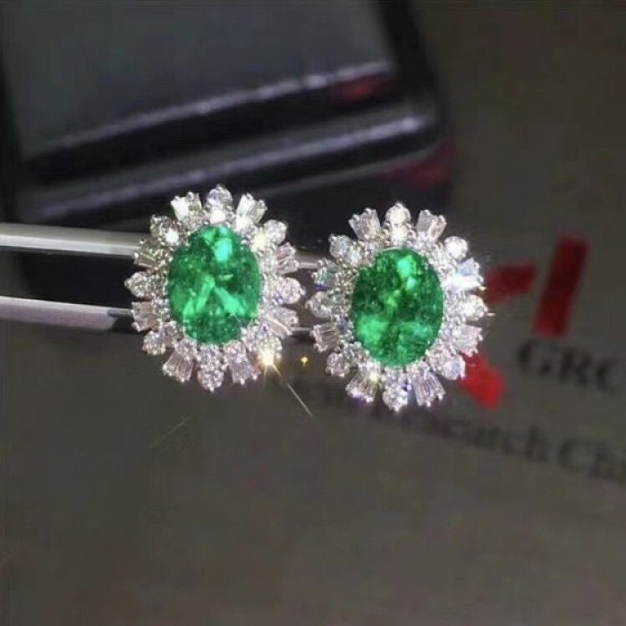 Natural Emerald Stud Earrings, 925 Sterling Silver, Emerald Earrings, Emerald Silver Earrings, Luxury Earrings, Oval Cut Stone Earrings | Save 33% - Rajasthan Living 5