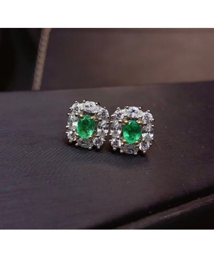 Natural Emerald Studs Earrings, 925 Sterling Silver, Emerald Earrings, Emerald Silver Earrings, Luxury Earrings, Oval Cut Stone Earrings | Save 33% - Rajasthan Living 3