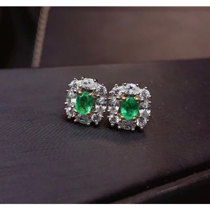 Natural Emerald Studs Earrings, 925 Sterling Silver, Emerald Earrings, Emerald Silver Earrings, Luxury Earrings, Oval Cut Stone Earrings | Save 33% - Rajasthan Living 6