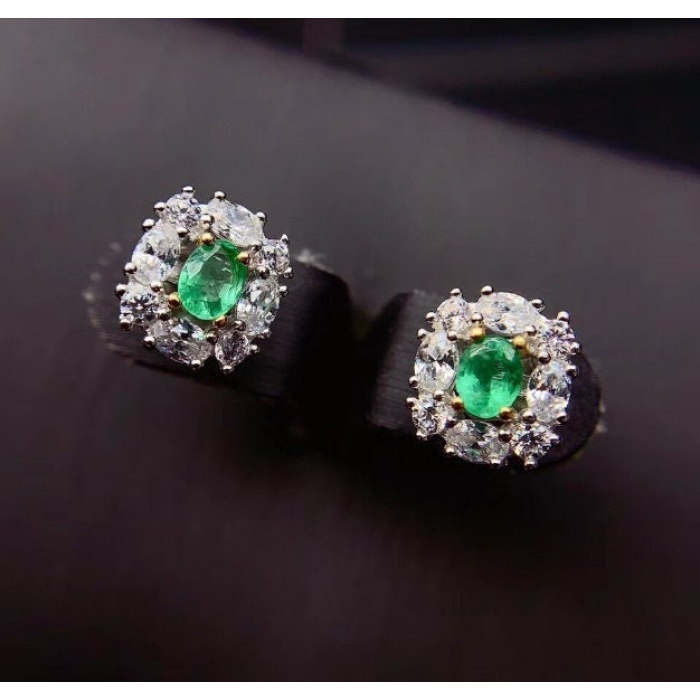 Natural Emerald Studs Earrings, 925 Sterling Silver, Emerald Earrings, Emerald Silver Earrings, Luxury Earrings, Oval Cut Stone Earrings | Save 33% - Rajasthan Living 8