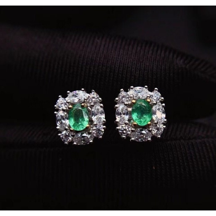 Natural Emerald Studs Earrings, 925 Sterling Silver, Emerald Earrings, Emerald Silver Earrings, Luxury Earrings, Oval Cut Stone Earrings | Save 33% - Rajasthan Living 5