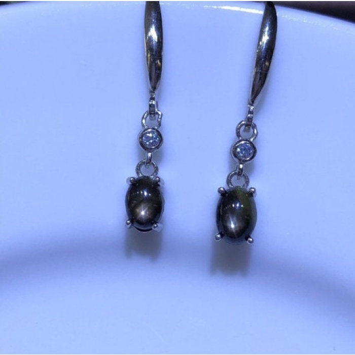 Natural Star Sapphire Star Drop Earrings, 925 Sterling Silver, Sapphire Earrings, Sapphire Silver Earrings, Luxury Earrings, Oval Cut Stone | Save 33% - Rajasthan Living 8