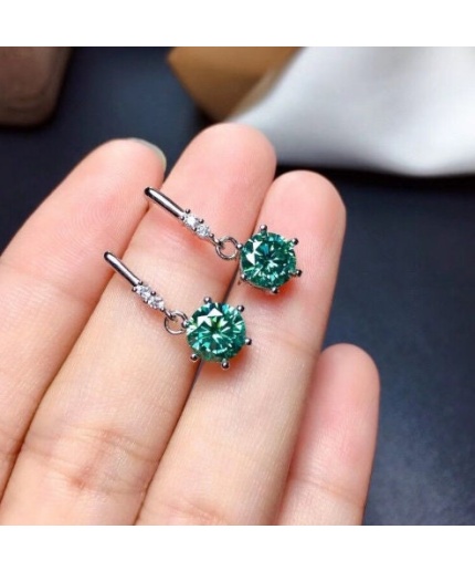 Green Moissanite Drop Earrings, 925 Sterling Silver, Drop Earrings, Green Moissanite Earrings, Luxury Earrings, Round Cut Stone Earrings | Save 33% - Rajasthan Living 3