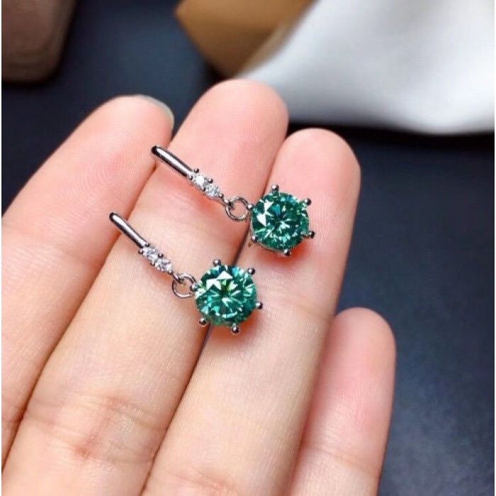 Green Moissanite Drop Earrings, 925 Sterling Silver, Drop Earrings, Green Moissanite Earrings, Luxury Earrings, Round Cut Stone Earrings | Save 33% - Rajasthan Living 6