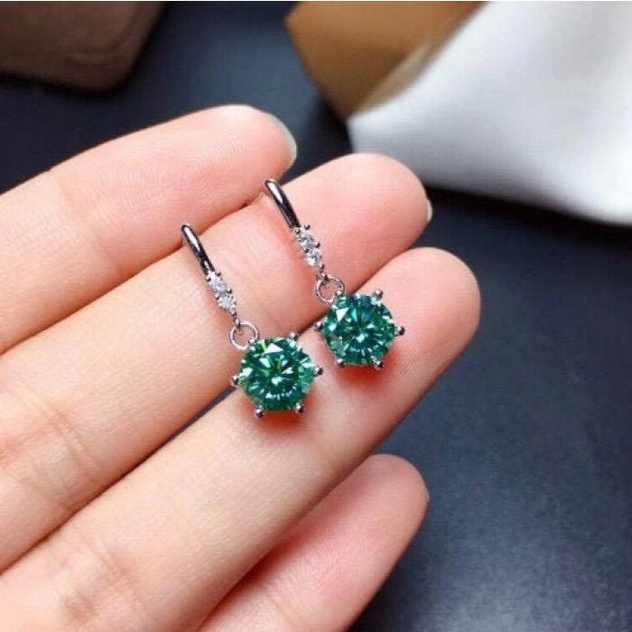 Green Moissanite Drop Earrings, 925 Sterling Silver, Drop Earrings, Green Moissanite Earrings, Luxury Earrings, Round Cut Stone Earrings | Save 33% - Rajasthan Living 5