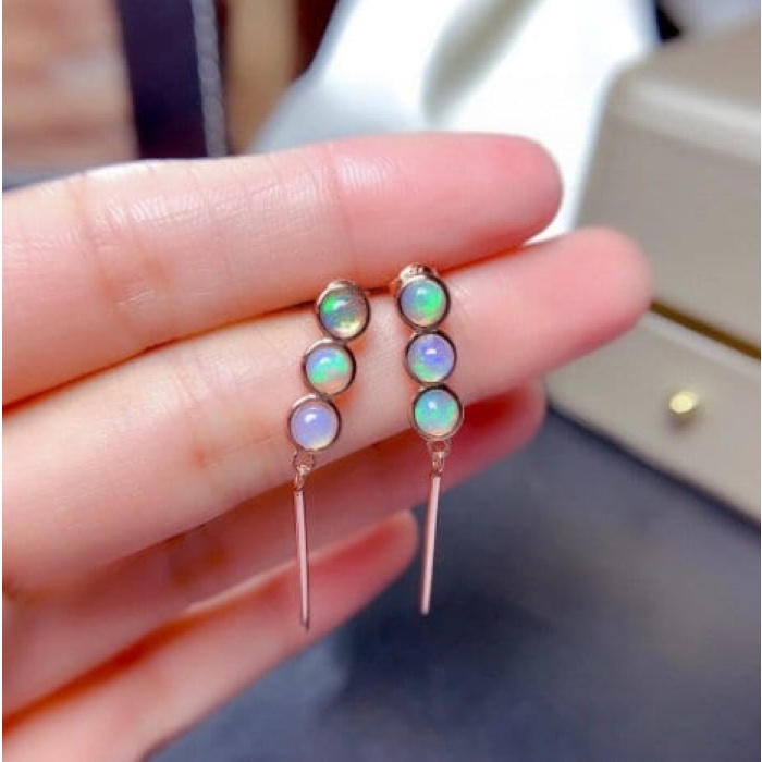 Natural Opal Drop Earrings, 925 Sterling Silver, Opal Drop Earrings, Earrings, Opal Earrings, Luxury Earrings, Round Stone Earrings | Save 33% - Rajasthan Living 6