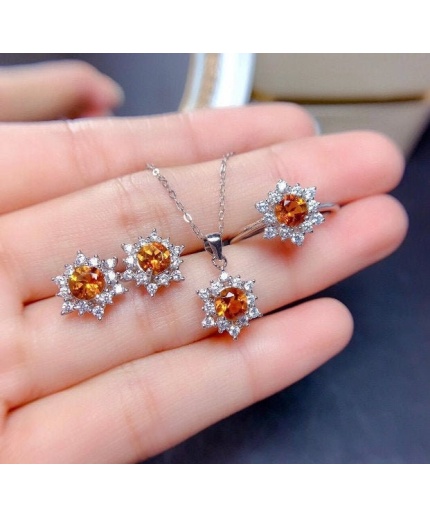 Natural Citrine Jewellery Set, Engagement Ring, Citrine Pendant, Woman Pendant, Pendant Necklace, Luxury Pendant, Round Stone Pendant | Save 33% - Rajasthan Living