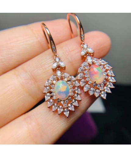 Natural Opal Drop Earrings, 925 Sterling Silver, Opal Drop Earrings, Earrings, Opal Earrings, Luxury Earrings, Oval Stone Earrings | Save 33% - Rajasthan Living