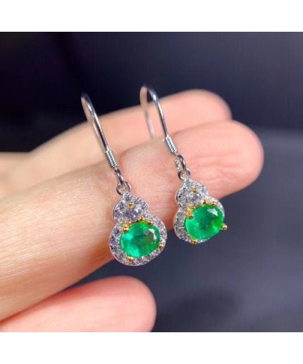 Natural Emerald Drop Earrings, 925 Sterling Silver, Emerald Drop Earrings, Emerald Silver Earrings, Luxury Earrings, Oval Cut Stone Earrings | Save 33% - Rajasthan Living