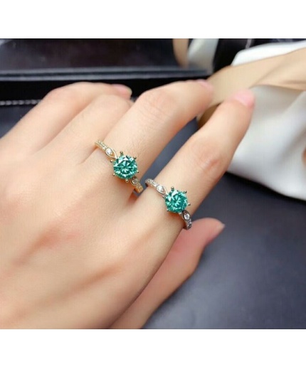 Green Moissanite Ring, 925 Sterling Silver, 1ct Moissanite Ring, Engagement Ring, Wedding Ring, Luxury Ring, Ring/Band, Round Cut Ring | Save 33% - Rajasthan Living 3
