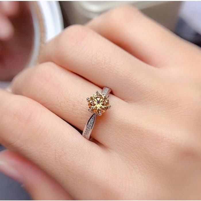 Yellow Moissanite Ring, 925 Sterling Silver, 1ct Moissanite Ring, Engagement Ring, Wedding Ring, Luxury Ring, Ring/Band, Round Cut Ring | Save 33% - Rajasthan Living 8