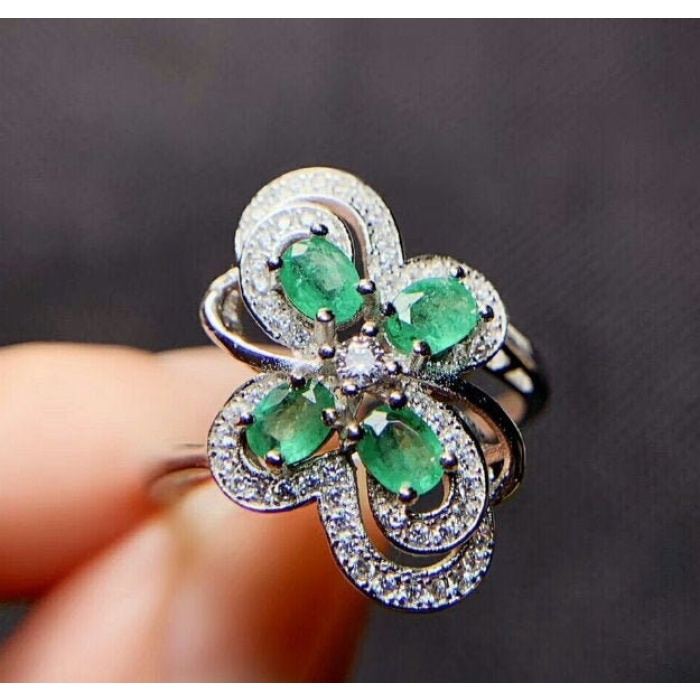 Natural Emerald & Cubic Zirconia Woman Ring, 925 Steeling Silver, Emerald Ring, Statement Ring, Engagement and Wedding Ring | Save 33% - Rajasthan Living 6