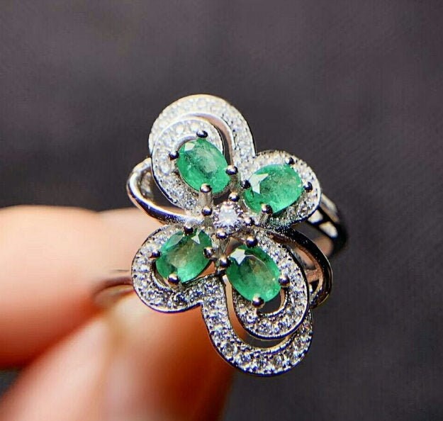 Natural Emerald & Cubic Zirconia Woman Ring, 925 Steeling Silver, Emerald Ring, Statement Ring, Engagement and Wedding Ring | Save 33% - Rajasthan Living 10