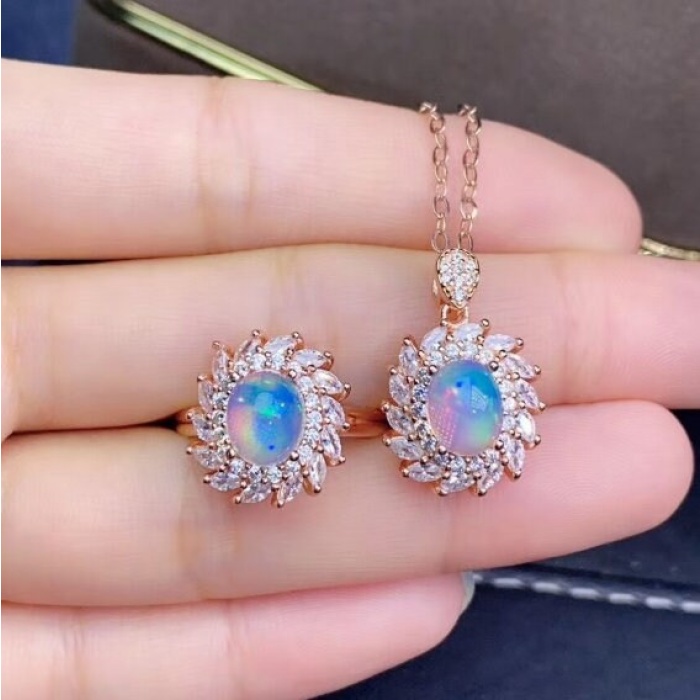 Natural Fire Opal Jewelry Set, Engagement Ring, Opal Jewellery Set,Woman Pendant, Opal Necklace, Luxury Pendant, Oval Cut Stone Pendent | Save 33% - Rajasthan Living 10