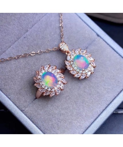 Natural Fire Opal Jewelry Set, Engagement Ring, Opal Jewellery Set,Woman Pendant, Opal Necklace, Luxury Pendant, Oval Cut Stone Pendent | Save 33% - Rajasthan Living 3
