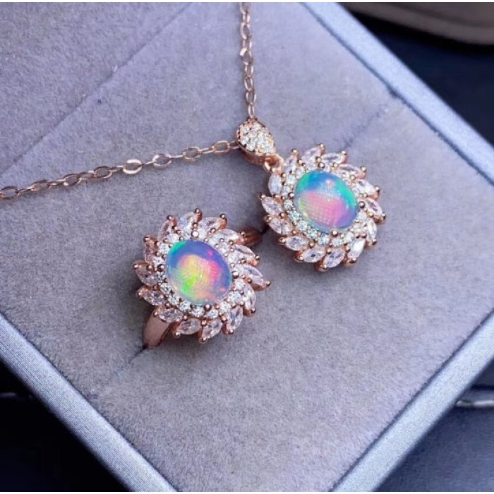 Natural Fire Opal Jewelry Set, Engagement Ring, Opal Jewellery Set,Woman Pendant, Opal Necklace, Luxury Pendant, Oval Cut Stone Pendent | Save 33% - Rajasthan Living 6