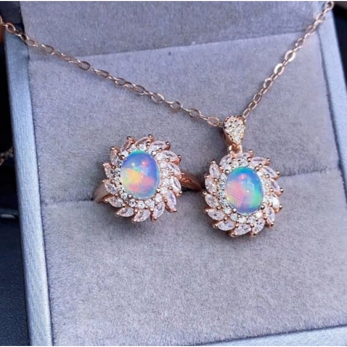 Natural Fire Opal Jewelry Set, Engagement Ring, Opal Jewellery Set,Woman Pendant, Opal Necklace, Luxury Pendant, Oval Cut Stone Pendent | Save 33% - Rajasthan Living 7