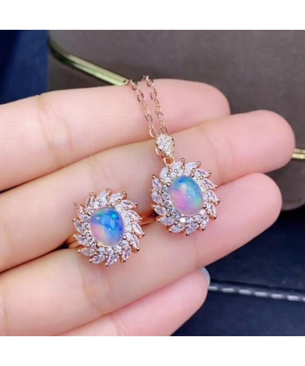 Natural Fire Opal Jewelry Set, Engagement Ring, Opal Jewellery Set,Woman Pendant, Opal Necklace, Luxury Pendant, Oval Cut Stone Pendent | Save 33% - Rajasthan Living