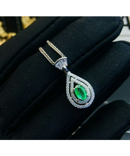 Natural Emerald Jewelry Set, Engagement Ring, Emerald Silver Pendent, Woman Earring Pendant Necklace, Luxury Pendent, Oval Cut Stone Pendent | Save 33% - Rajasthan Living 3