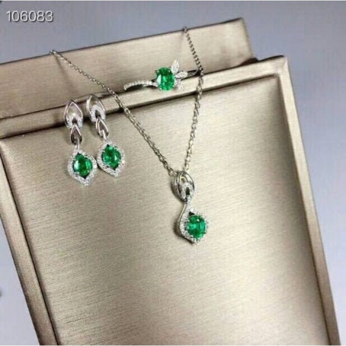 Natural Emerald Jewelry Set, Engagement Ring, Emerald Silver Pendent, Woman Earring Pendant Necklace, Luxury Pendent, Oval Cut Stone Pendent | Save 33% - Rajasthan Living 5