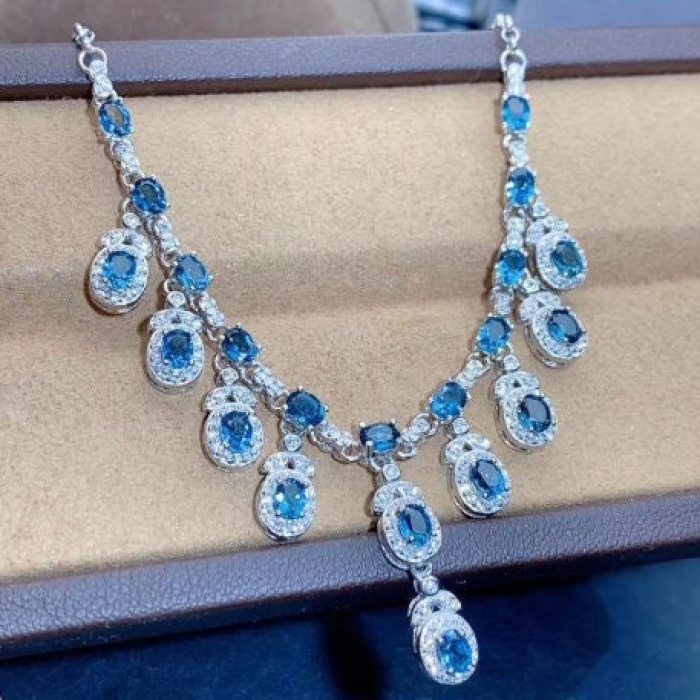 Natural Blue Topaz Pendant, Engagement Blue Topaz Silver Pendent, Woman Pendant, Pendant Necklace, Luxury Pendent, Oval Cut Stone Pendent | Save 33% - Rajasthan Living 7