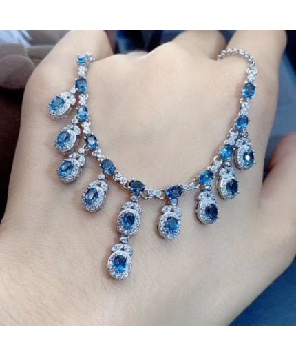 Natural Blue Topaz Pendant, Engagement Blue Topaz Silver Pendent, Woman Pendant, Pendant Necklace, Luxury Pendent, Oval Cut Stone Pendent | Save 33% - Rajasthan Living