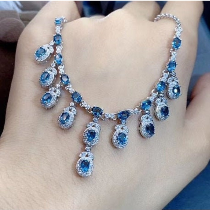 Natural Blue Topaz Pendant, Engagement Blue Topaz Silver Pendent, Woman Pendant, Pendant Necklace, Luxury Pendent, Oval Cut Stone Pendent | Save 33% - Rajasthan Living 5