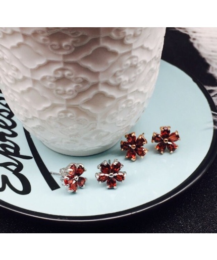 Natural Garnet Studs Earrings, 925 Sterling Silver, Garnet Studs Earrings, Earrings, Garnet Earrings, Luxury Earrings, Princess Cut Stone | Save 33% - Rajasthan Living 3