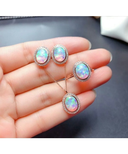 Natural Fire Opal Jewelry Set, Engagement Ring, Opal Jewellery Set,Woman Pendant, Opal Necklace, Luxury Pendant, Oval Cabochon Stone Pendent | Save 33% - Rajasthan Living