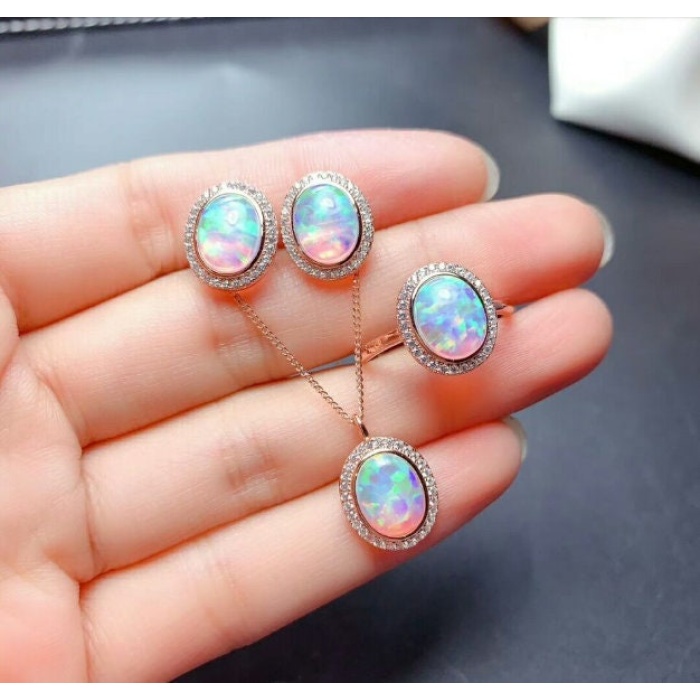 Natural Fire Opal Jewelry Set, Engagement Ring, Opal Jewellery Set,Woman Pendant, Opal Necklace, Luxury Pendant, Oval Cabochon Stone Pendent | Save 33% - Rajasthan Living 5