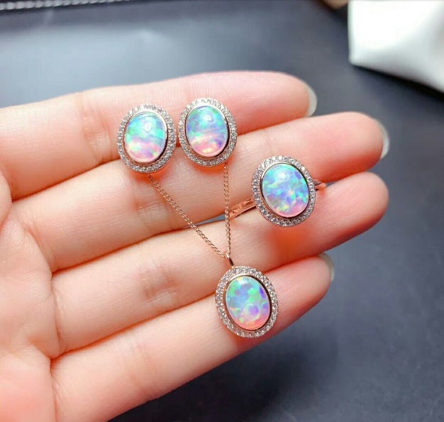 Natural Fire Opal Jewelry Set, Engagement Ring, Opal Jewellery Set,Woman Pendant, Opal Necklace, Luxury Pendant, Oval Cabochon Stone Pendent | Save 33% - Rajasthan Living 13