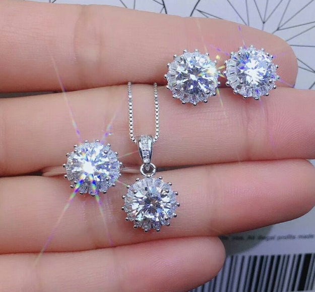 Natural Moissanite Jewelry Set, Engagement Ring, Moissanite Jewelry, Women Pendant, Moissanite Necklace, Luxury Pendant, Round Cut Stone | Save 33% - Rajasthan Living 11