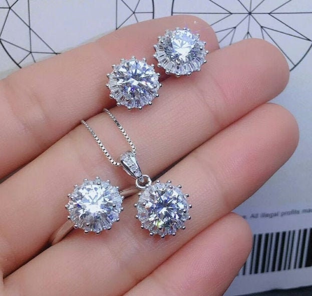 Natural Moissanite Jewelry Set, Engagement Ring, Moissanite Jewelry, Women Pendant, Moissanite Necklace, Luxury Pendant, Round Cut Stone | Save 33% - Rajasthan Living 10