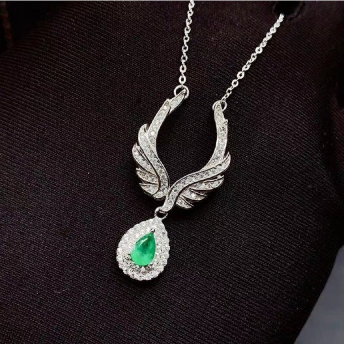 Natural Emerald Pendant, Engagement Pendant, Emerald Silver Pendent, Woman Pendant, Pendant Necklace, Luxury Pendent, Pear Cut Stone Pendent | Save 33% - Rajasthan Living 11