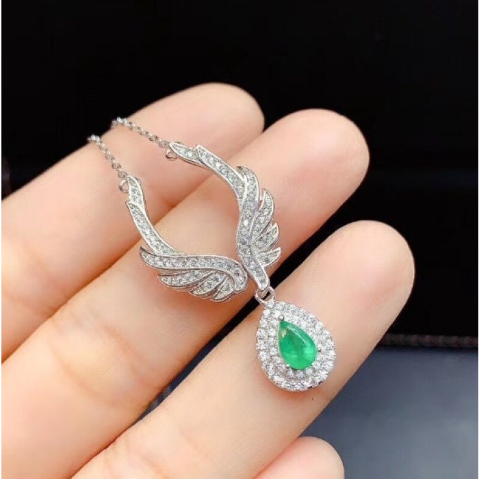 Natural Emerald Pendant, Engagement Pendant, Emerald Silver Pendent, Woman Pendant, Pendant Necklace, Luxury Pendent, Pear Cut Stone Pendent | Save 33% - Rajasthan Living 5