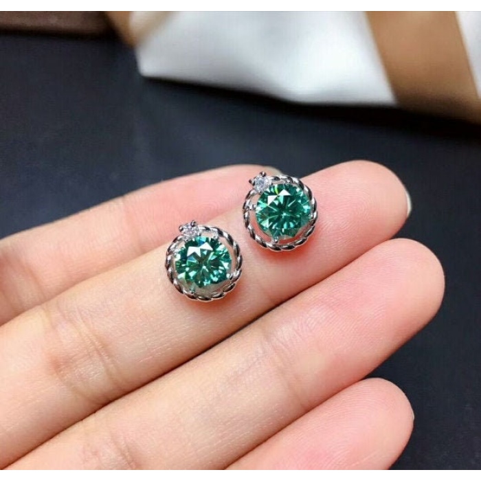 Green Moissanite Stud Earrings, 925 Sterling Silver, Stud Earrings, Green Moissanite Earrings, Luxury Earrings, Round Cut Stone Earrings | Save 33% - Rajasthan Living 5