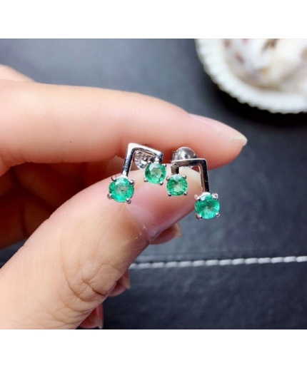 Natural Emerald Studs Earrings, 925 Sterling Silver, Emerald Earrings, Emerald Silver Earrings, Luxury Earrings, Round Cut Stone Earrings | Save 33% - Rajasthan Living 3