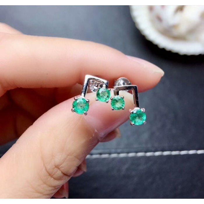 Natural Emerald Studs Earrings, 925 Sterling Silver, Emerald Earrings, Emerald Silver Earrings, Luxury Earrings, Round Cut Stone Earrings | Save 33% - Rajasthan Living 6