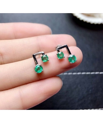 Natural Emerald Studs Earrings, 925 Sterling Silver, Emerald Earrings, Emerald Silver Earrings, Luxury Earrings, Round Cut Stone Earrings | Save 33% - Rajasthan Living
