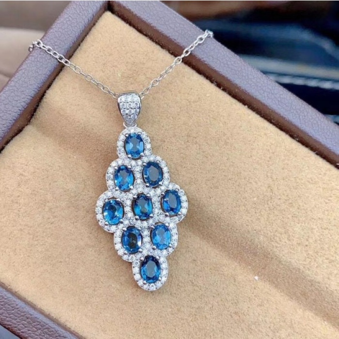 Natural Blue Topaz Pendant, Engagement Blue Topaz Silver Pendent, Woman Pendant, Pendant Necklace, Luxury Pendent, Oval Cut Stone Pendent | Save 33% - Rajasthan Living 8